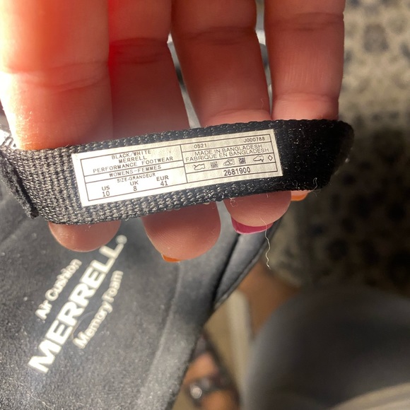 Memory air Foam Merrell woman sz 10 like new black white backstrap web - Picture 4 of 7